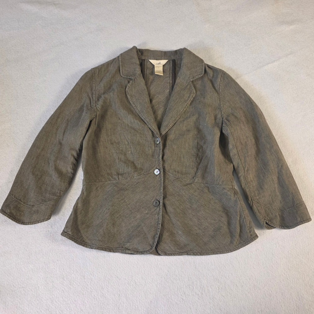 J. Jill Womens 100% Linen 3 Button Blazer Jacket Olive Brown Size 4 52-4240